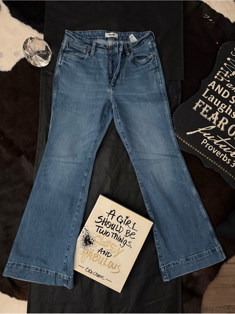 Wrangler Medium Blue Flare Jeans - Wide Leg Denim